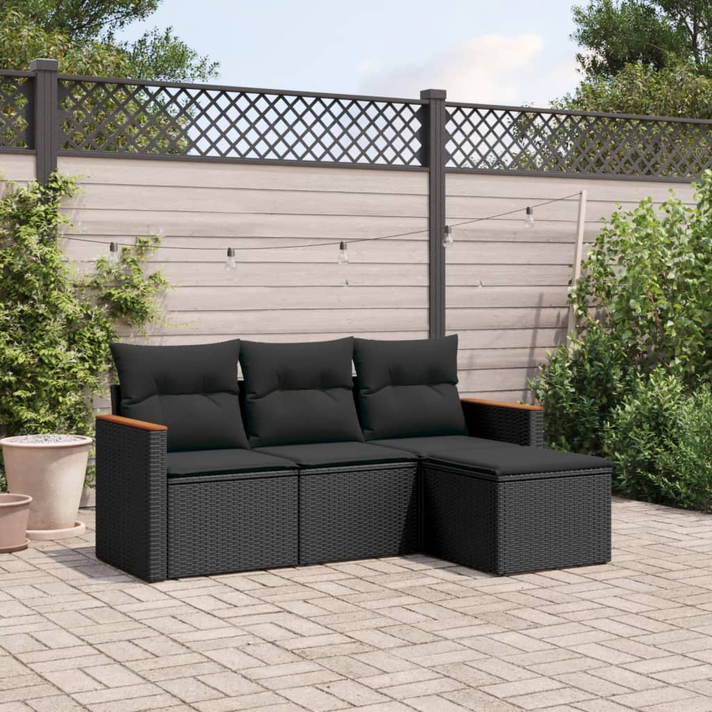 sofasæt til haven 4 dele med hynder polyrattan sort