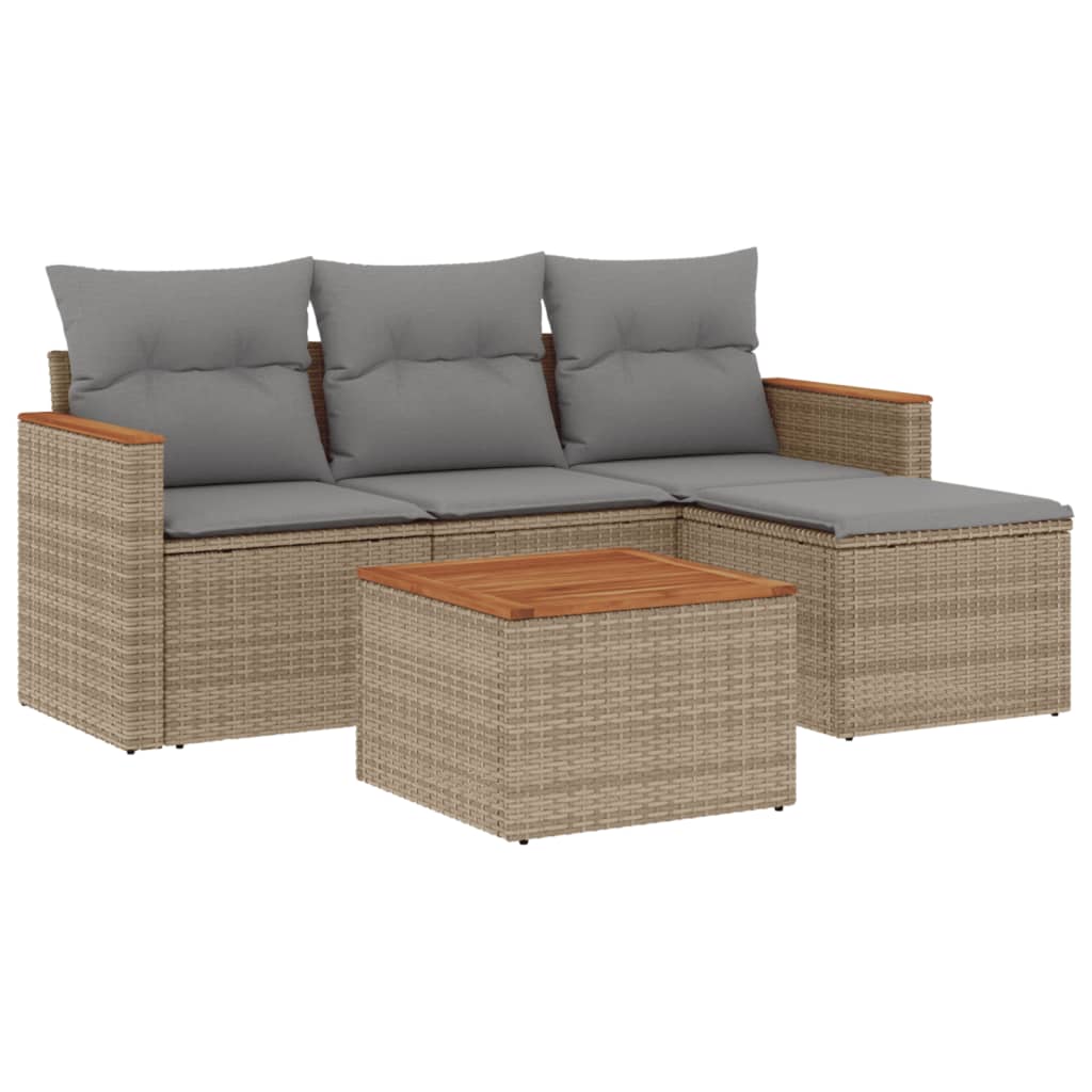 sofasæt til haven 5 dele med hynder polyrattan beige