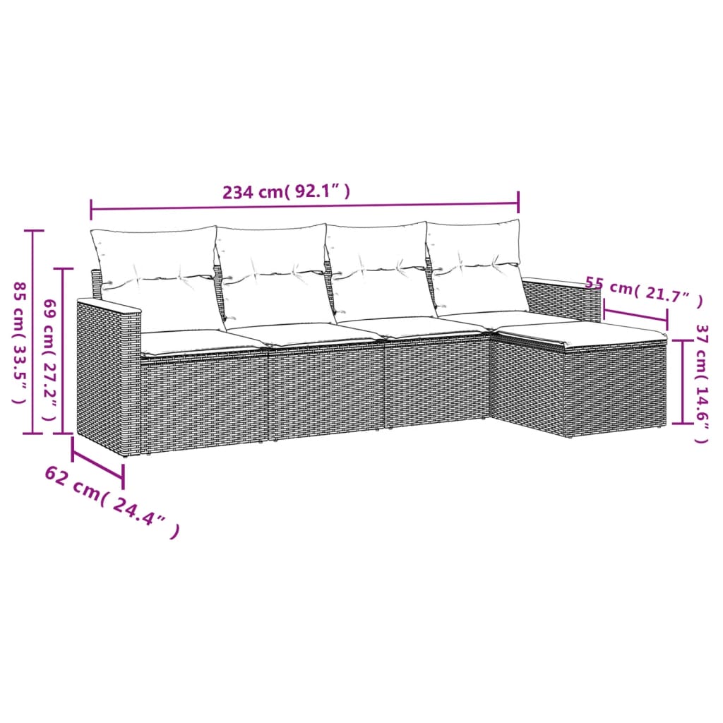 sofasæt til haven 5 dele med hynder polyrattan sort