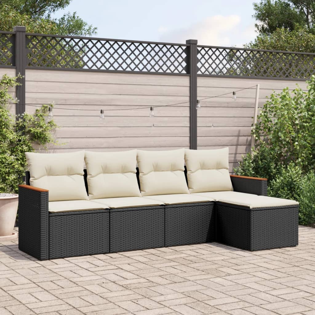 sofasæt til haven 5 dele med hynder polyrattan sort
