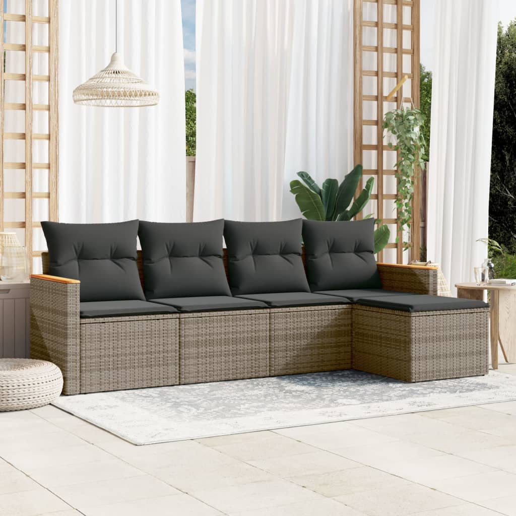 sofasæt 5 dele med hynder polyrattan grå