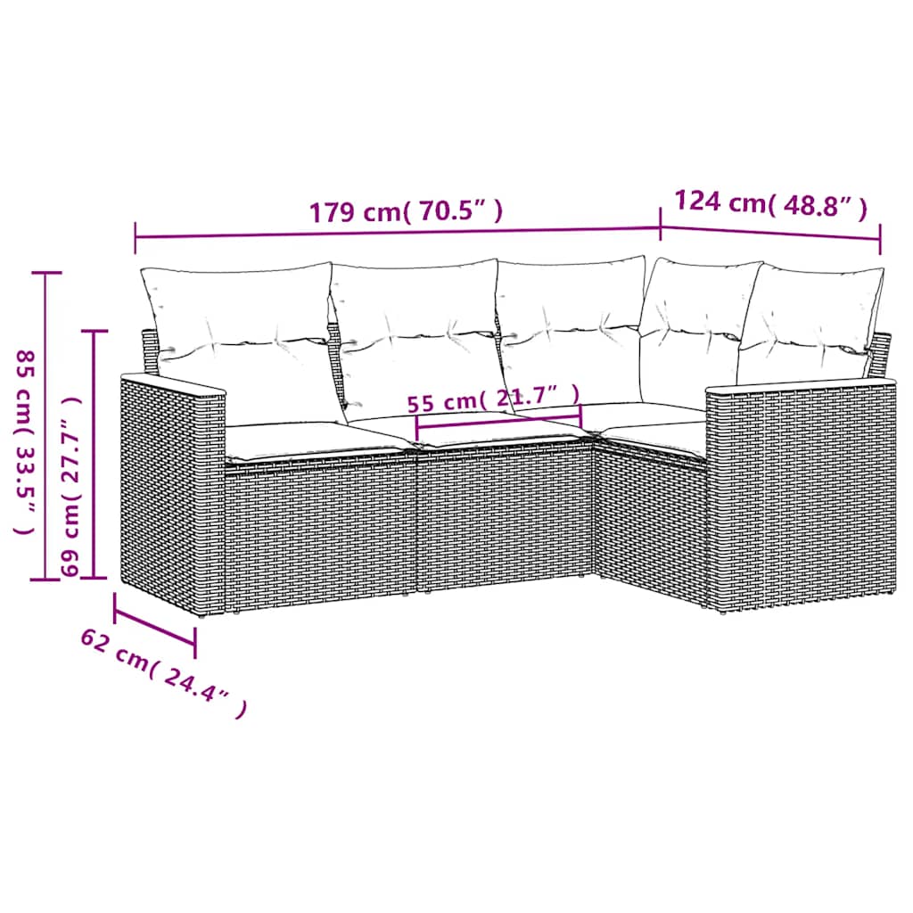 sofasæt til haven 4 dele med hynder polyrattan sort