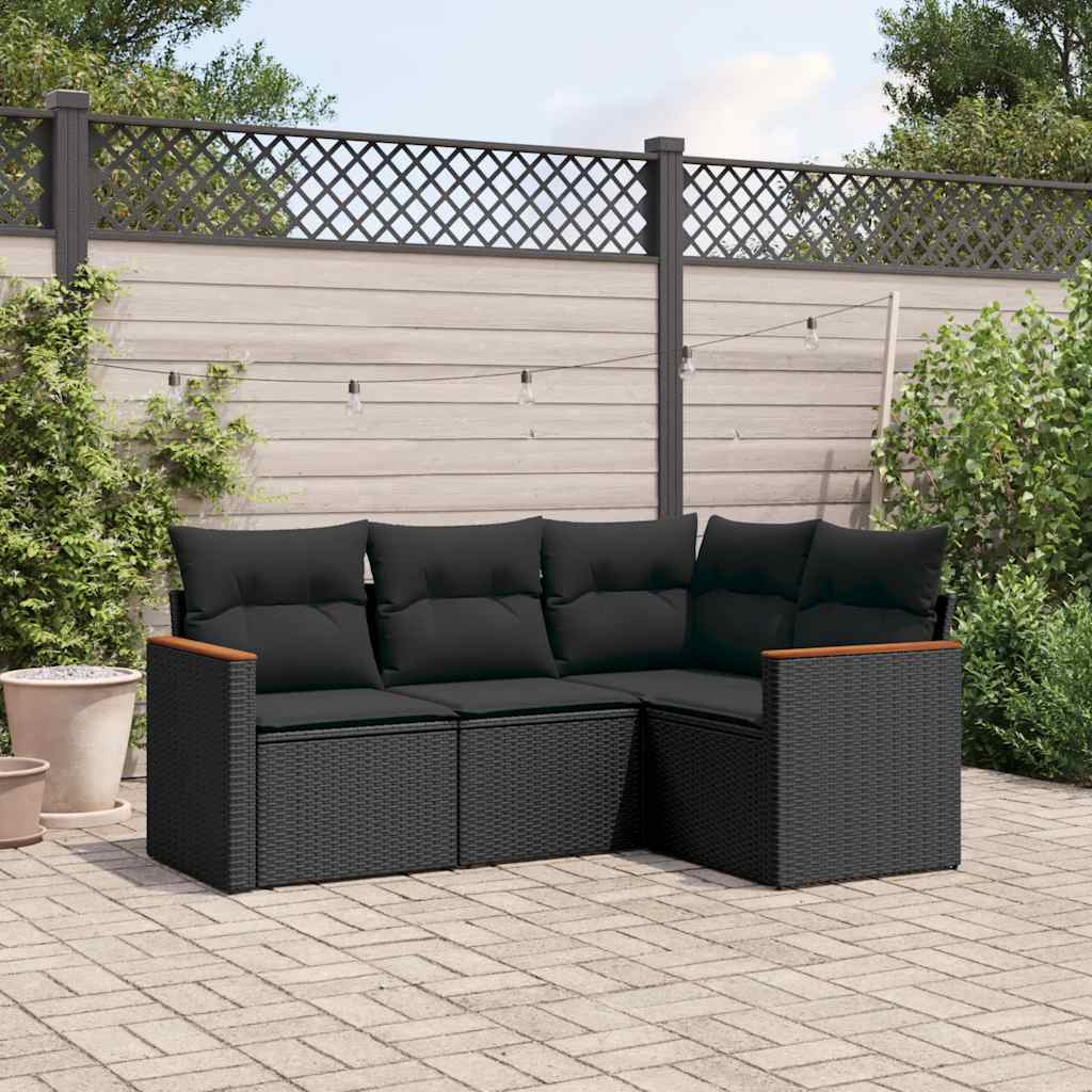 sofasæt til haven 4 dele med hynder polyrattan sort