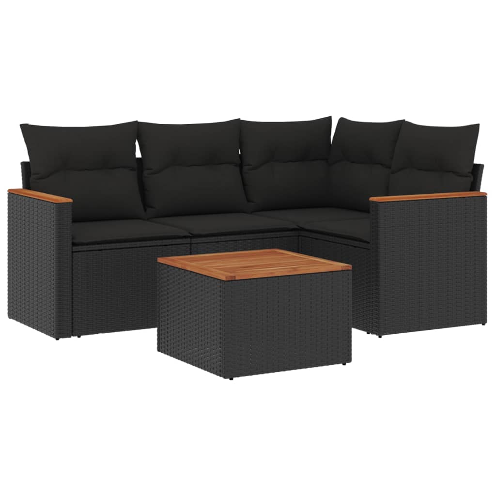 sofasæt til haven 5 dele med hynder polyrattan sort
