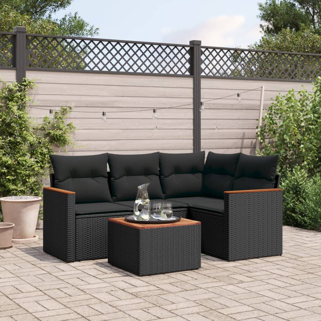 sofasæt til haven 5 dele med hynder polyrattan sort