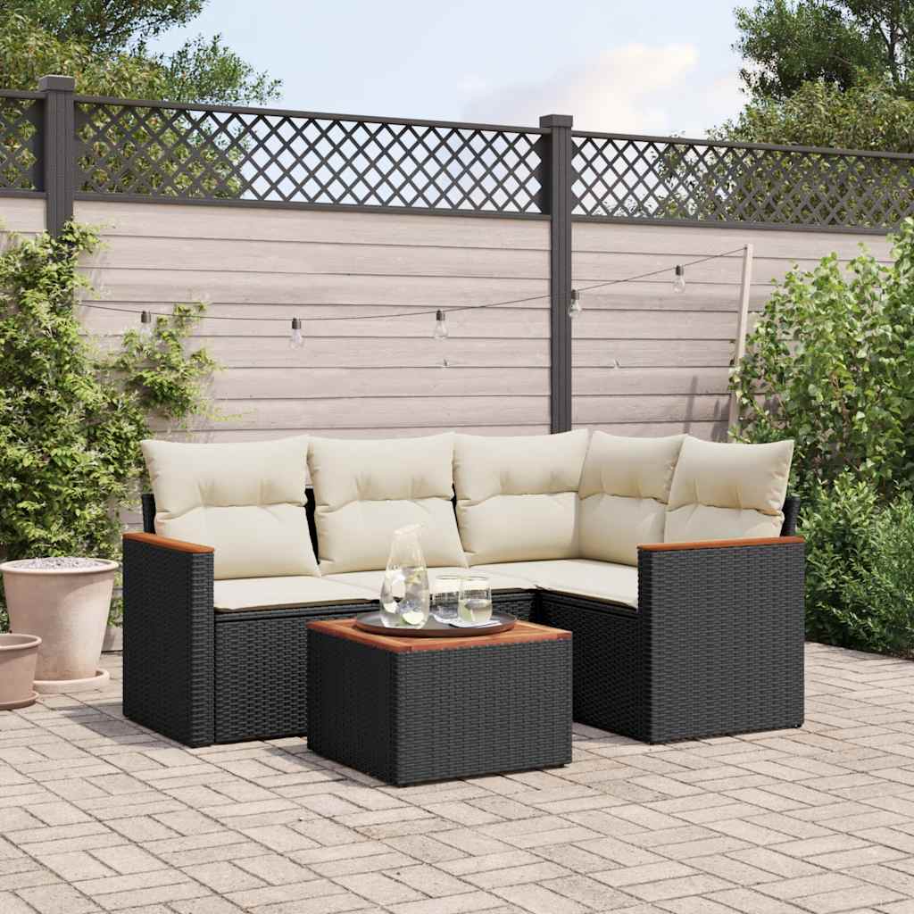 sofasæt til haven 5 dele med hynder polyrattan sort