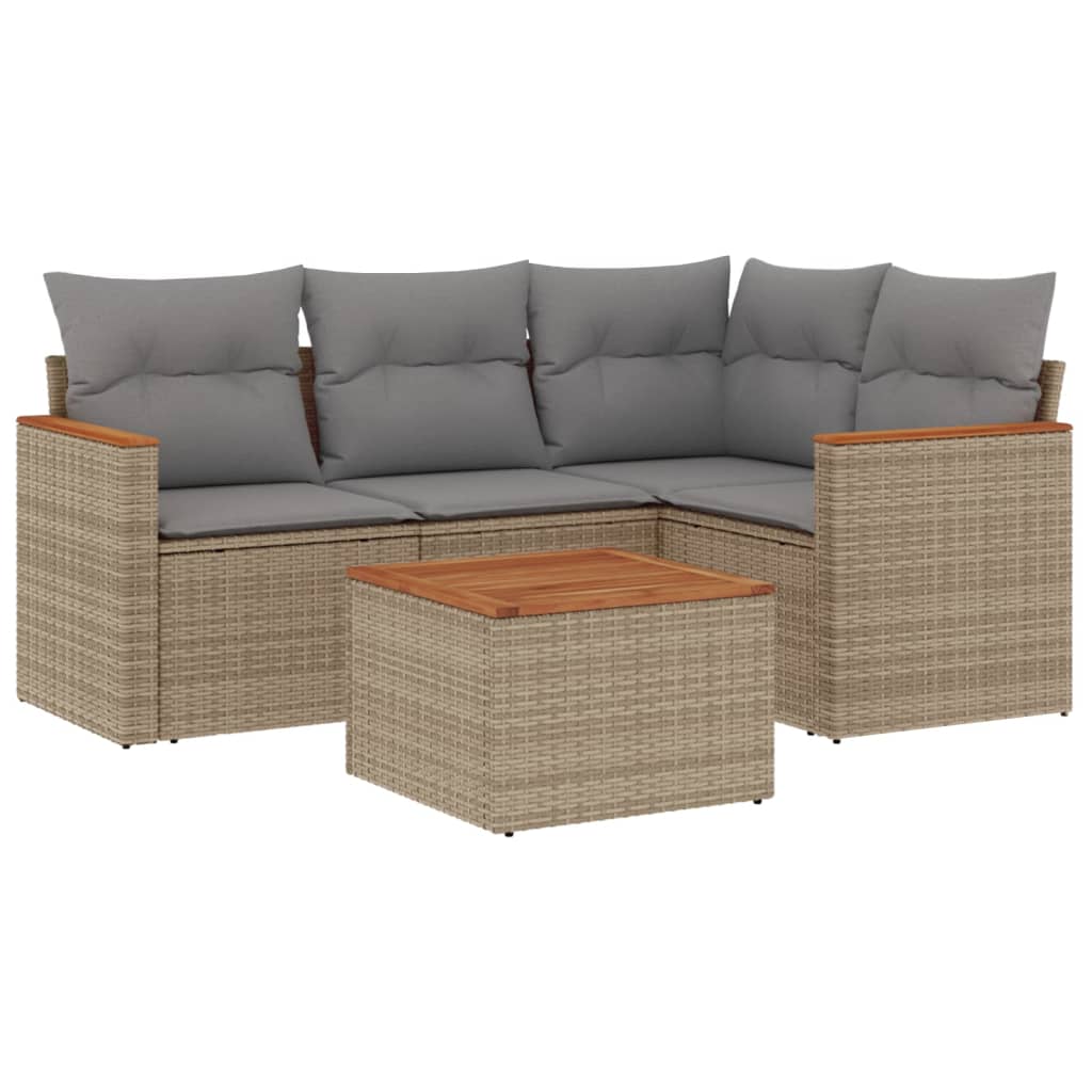 sofasæt til haven 5 dele med hynder polyrattan beige
