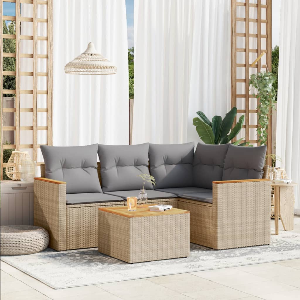 sofasæt til haven 5 dele med hynder polyrattan beige