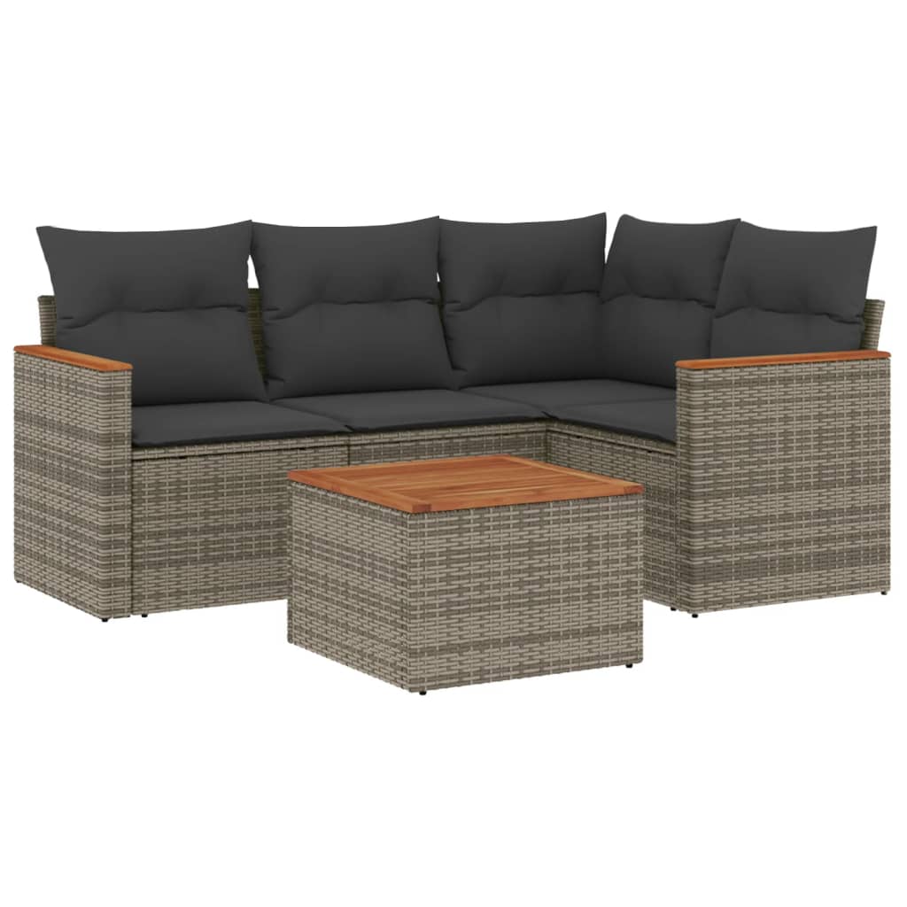 sofasæt 5 dele med hynder polyrattan grå