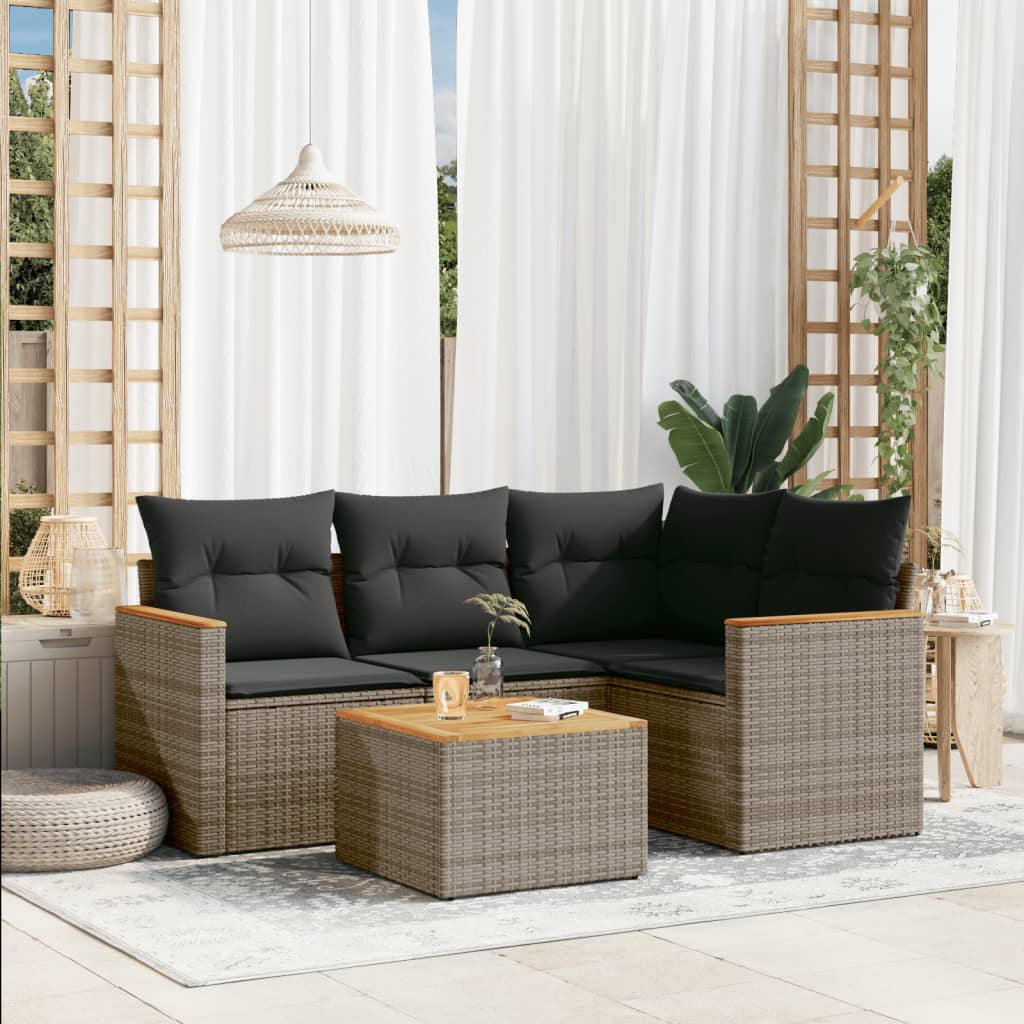 sofasæt 5 dele med hynder polyrattan grå