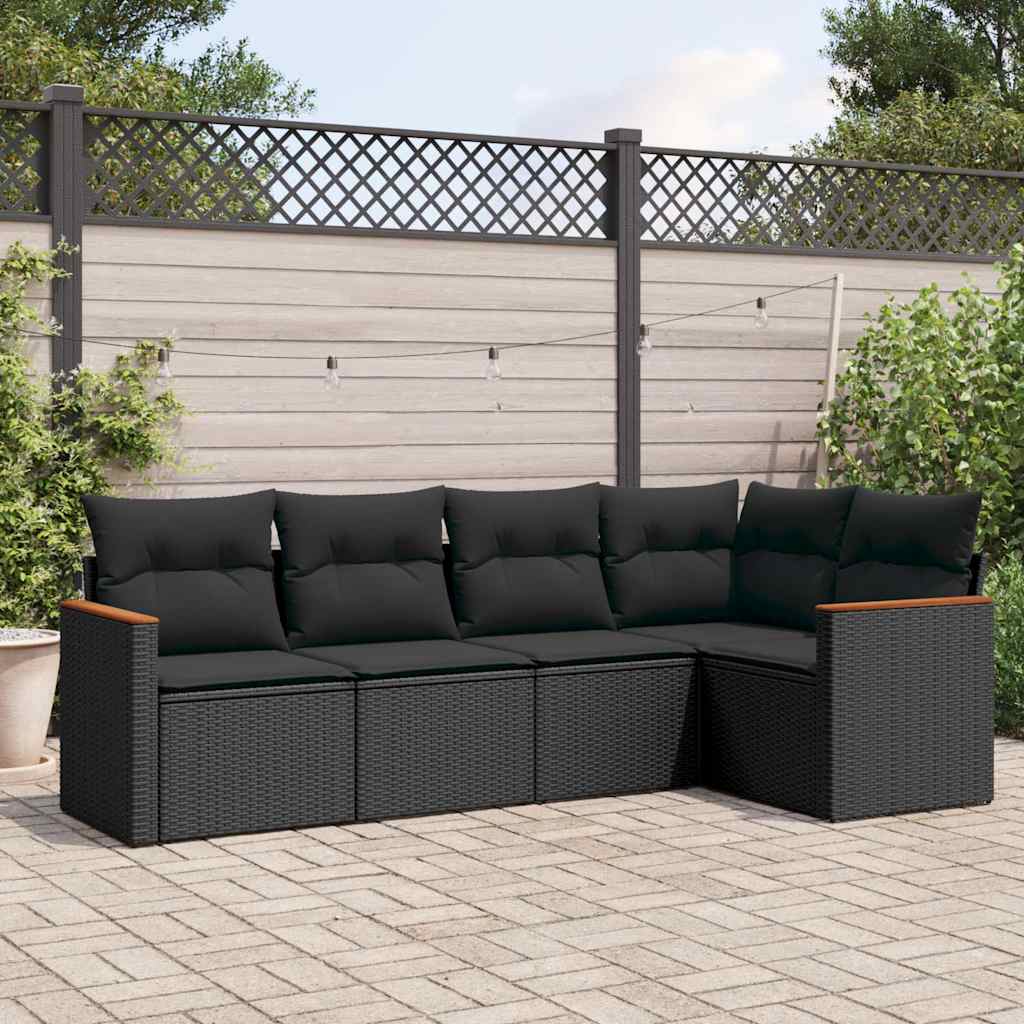 sofasæt til haven 5 dele med hynder polyrattan sort