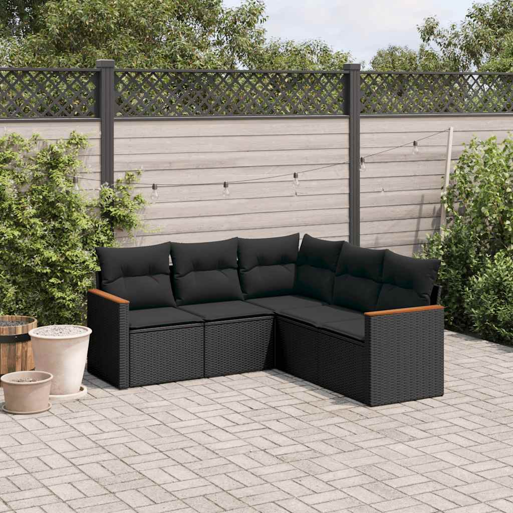 sofasæt til haven 5 dele med hynder polyrattan sort