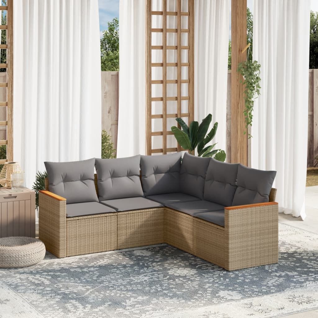 sofasæt til haven 5 dele med hynder polyrattan beige