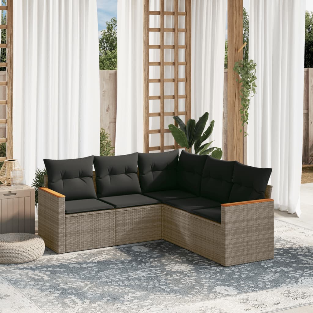 sofasæt 5 dele med hynder polyrattan grå
