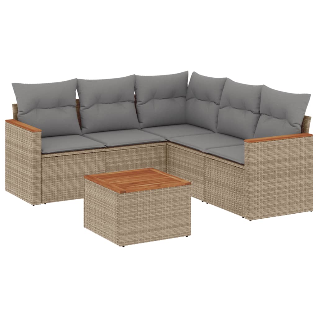 sofasæt til haven 6 dele med hynder polyrattan beige