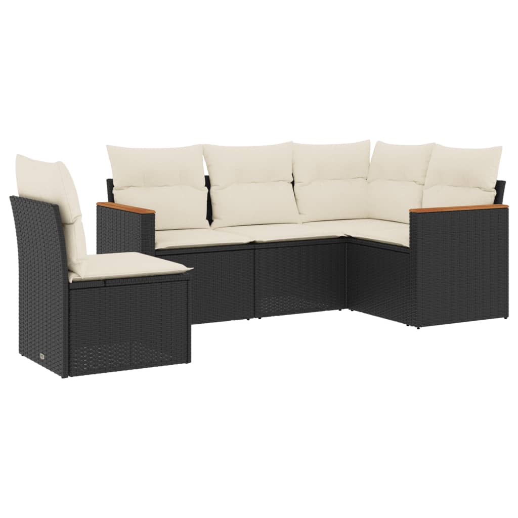 sofasæt til haven 5 dele med hynder polyrattan sort