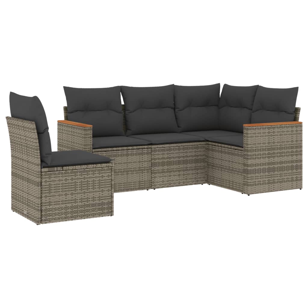 sofasæt 5 dele med hynder polyrattan grå