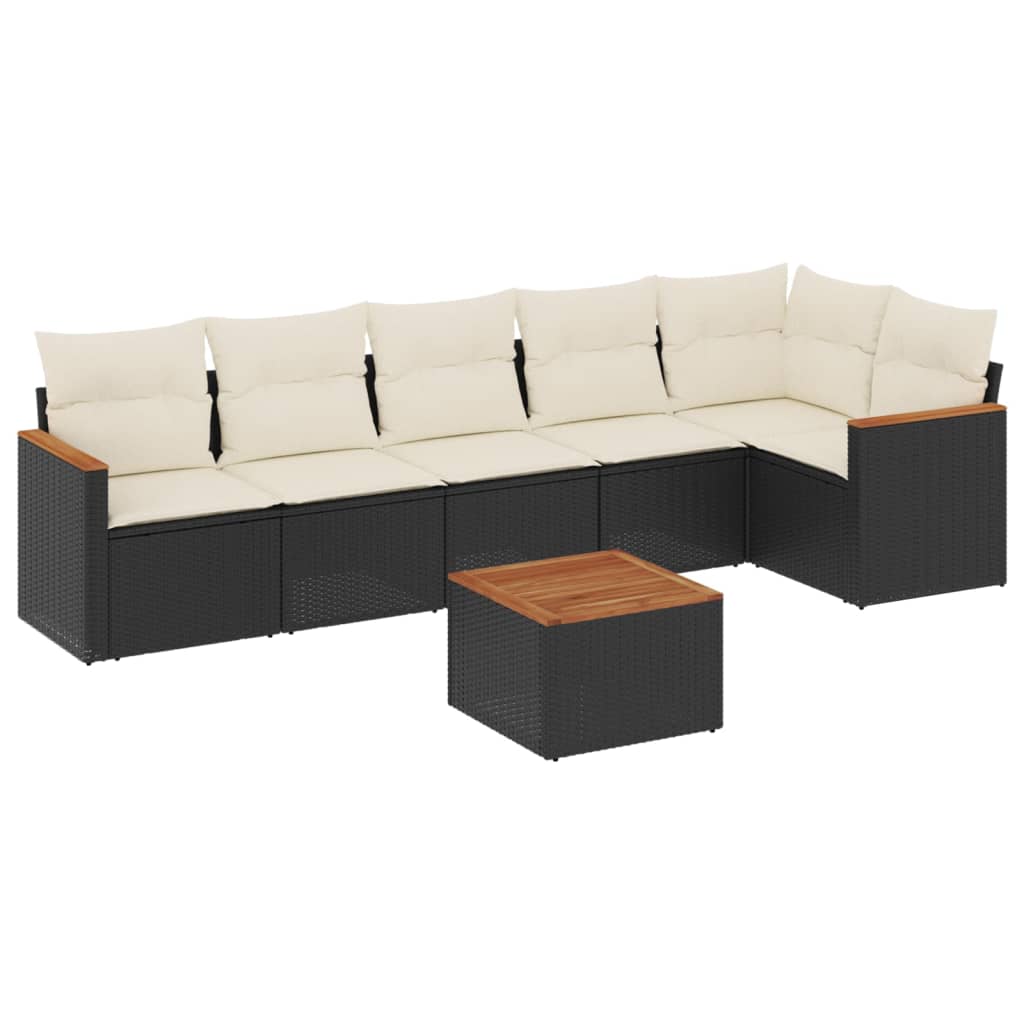 sofasæt til haven 7 dele med hynder polyrattan sort