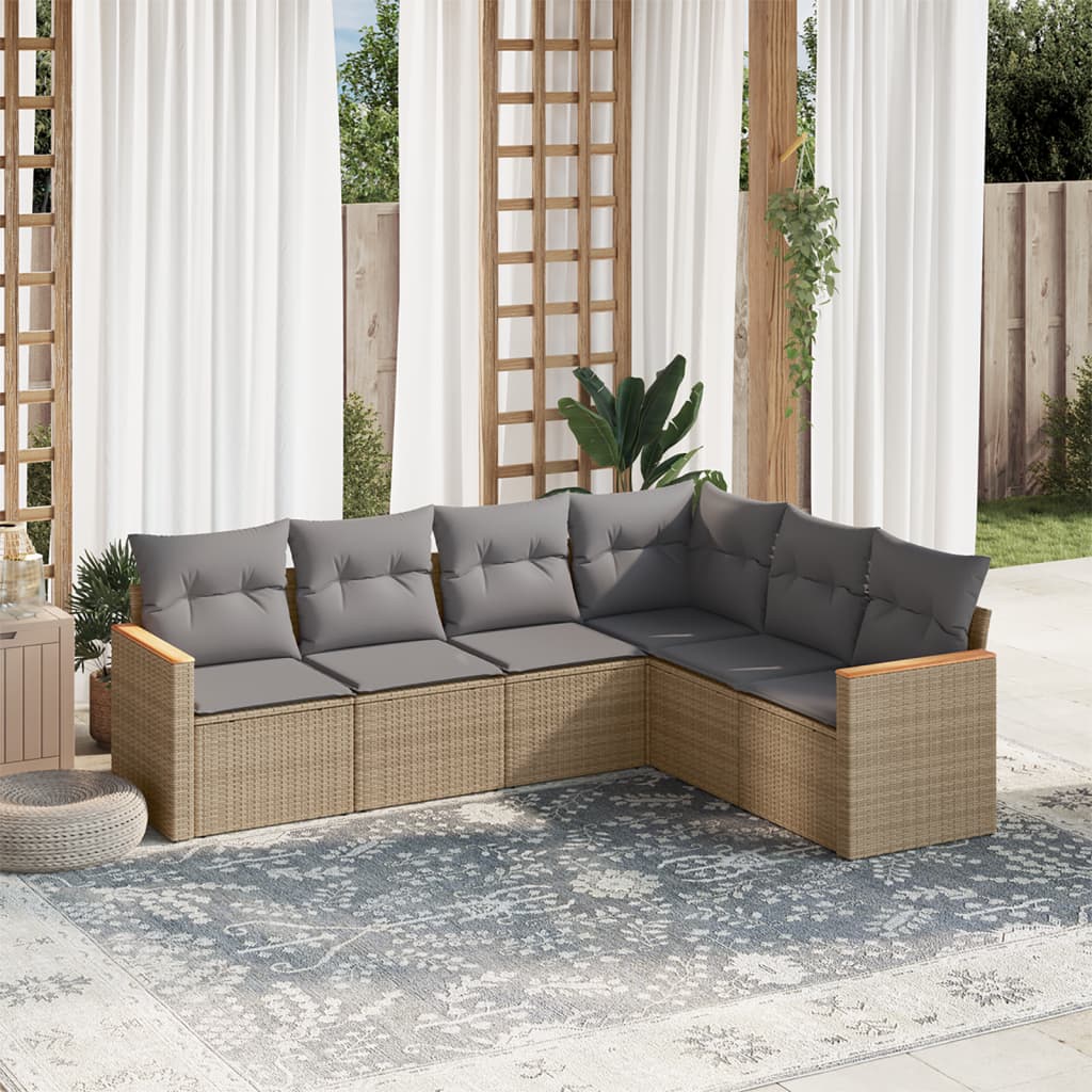 sofasæt til haven 6 dele med hynder polyrattan beige
