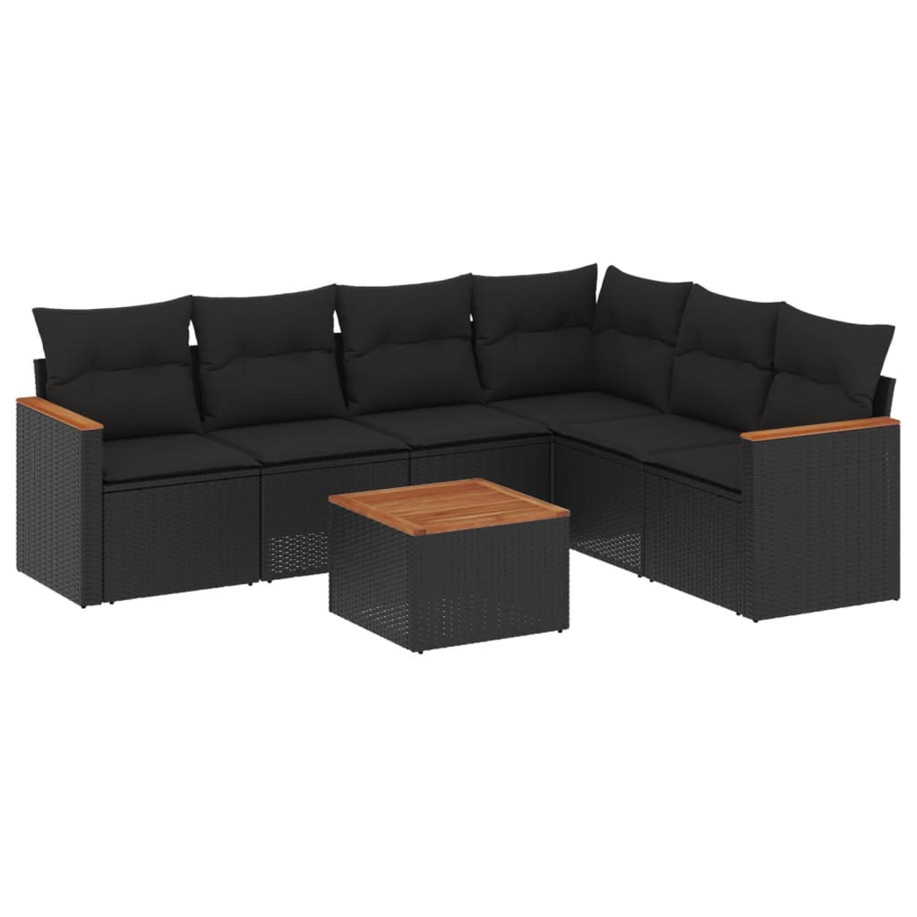sofasæt til haven 7 dele med hynder polyrattan sort