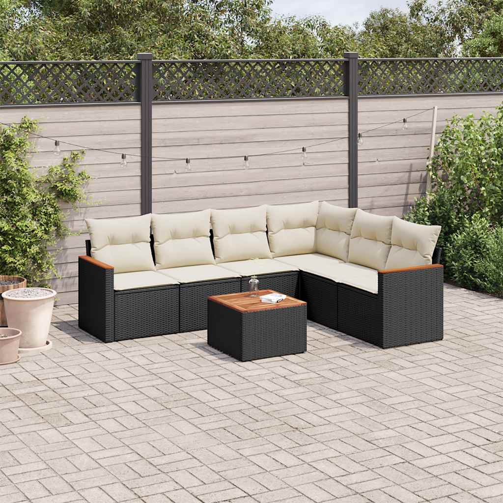sofasæt til haven 7 dele med hynder polyrattan sort
