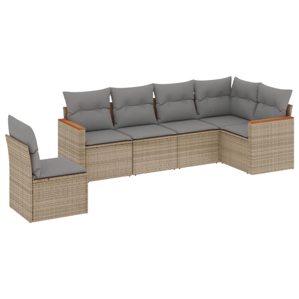 sofasæt til haven 6 dele med hynder polyrattan beige
