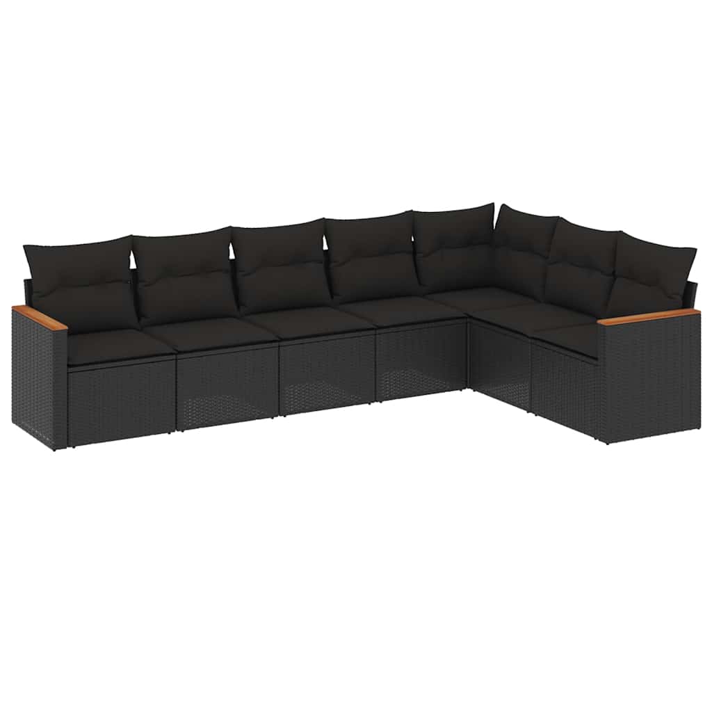 sofasæt til haven 7 dele med hynder polyrattan sort