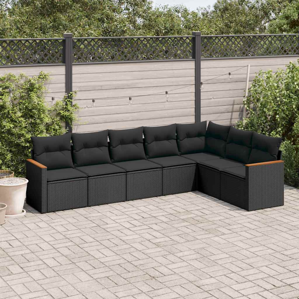 sofasæt til haven 7 dele med hynder polyrattan sort