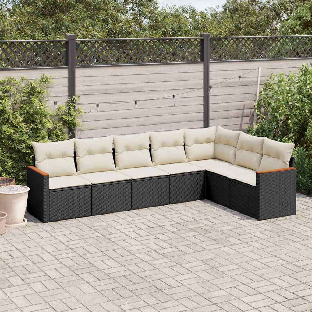 sofasæt til haven 7 dele med hynder polyrattan sort