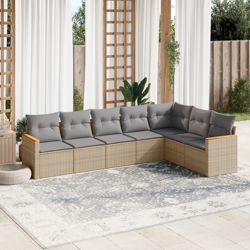 sofasæt til haven 7 dele med hynder polyrattan beige