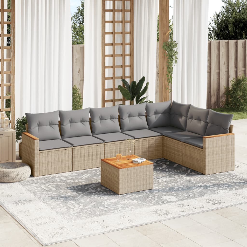 sofasæt til haven 8 dele med hynder polyrattan beige