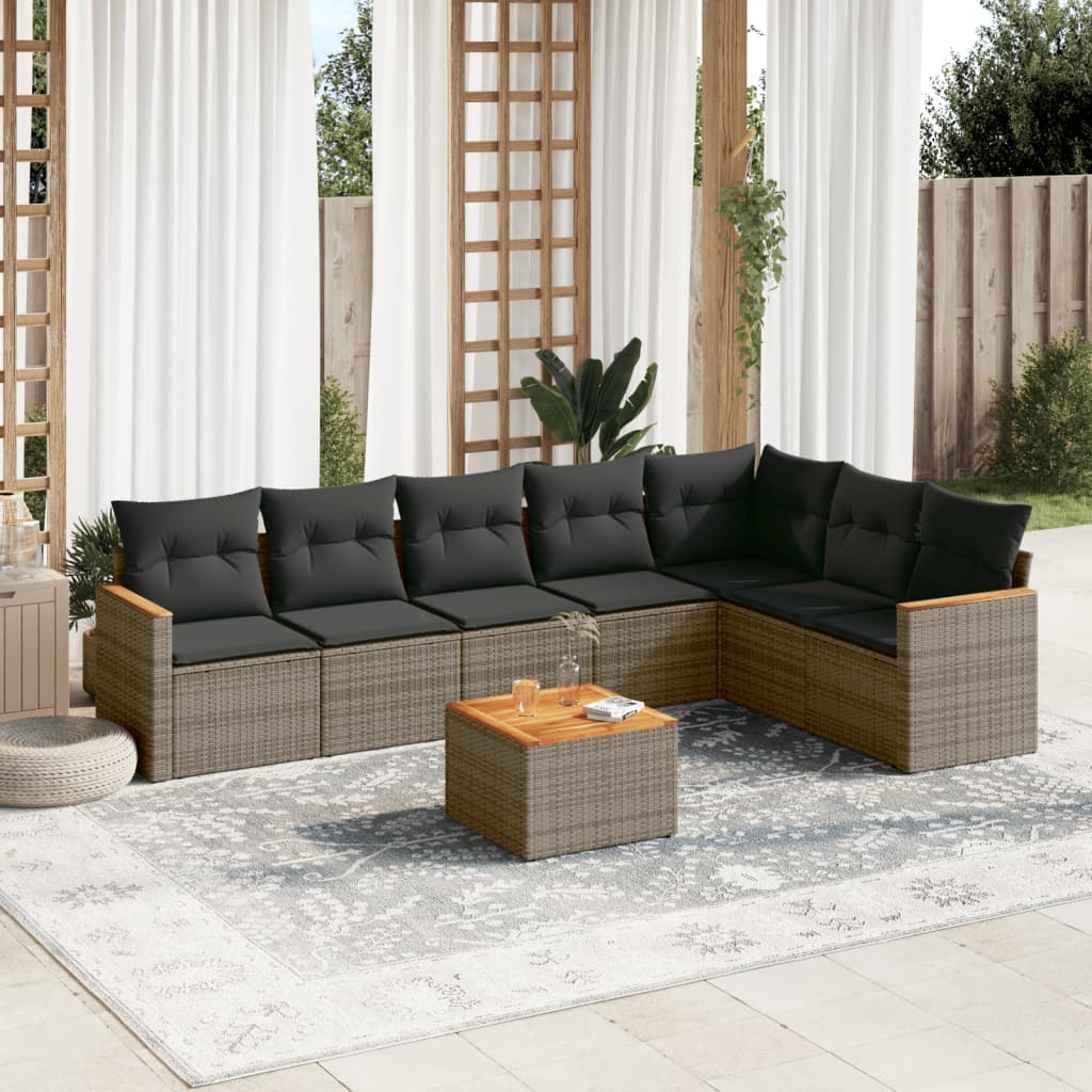 sofasæt til haven 8 dele med hynder polyrattan grå