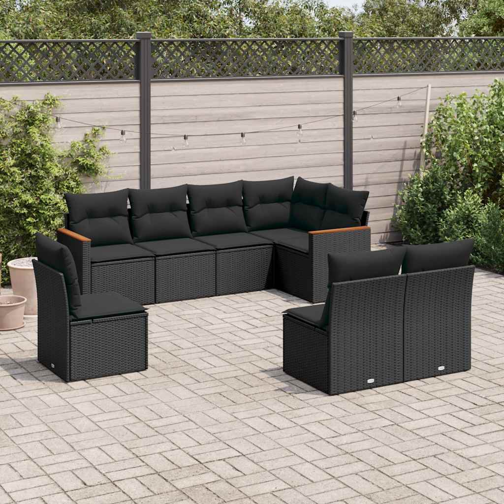 sofasæt til haven 8 dele med hynder polyrattan sort