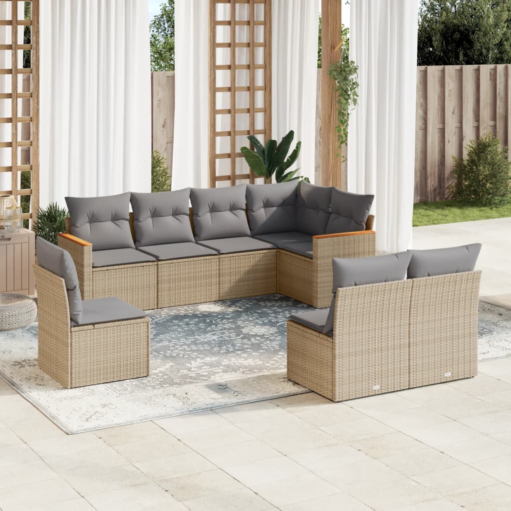 sofasæt til haven 8 dele med hynder polyrattan beige