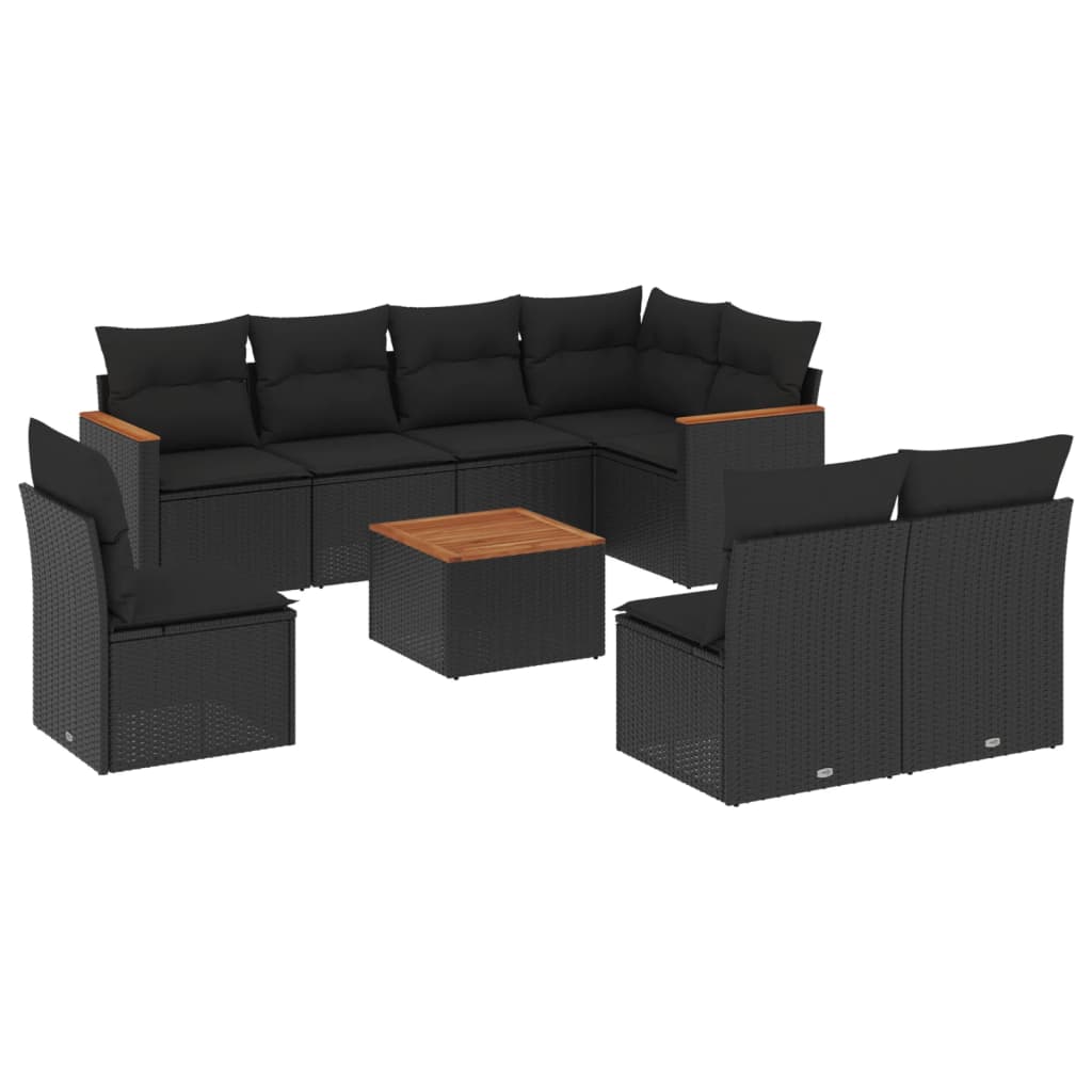 sofasæt til haven 9 dele med hynder polyrattan sort