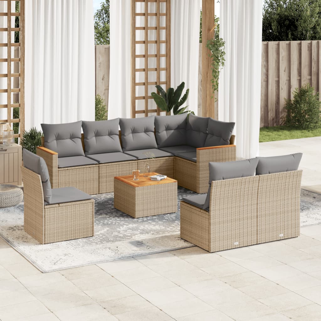 sofasæt til haven 9 dele med hynder polyrattan beige