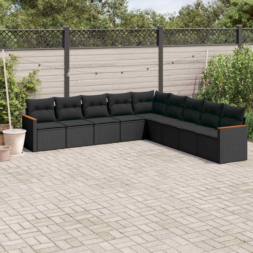sofasæt til haven 9 dele med hynder polyrattan sort