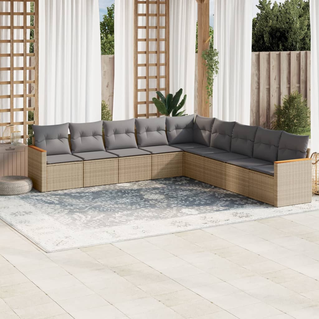 sofasæt til haven 9 dele med hynder polyrattan beige