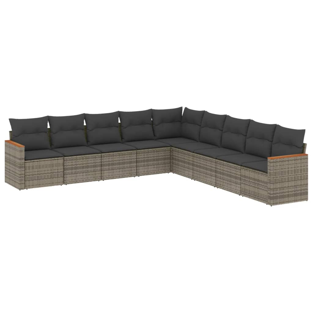 sofasæt til haven 9 dele med hynder polyrattan grå