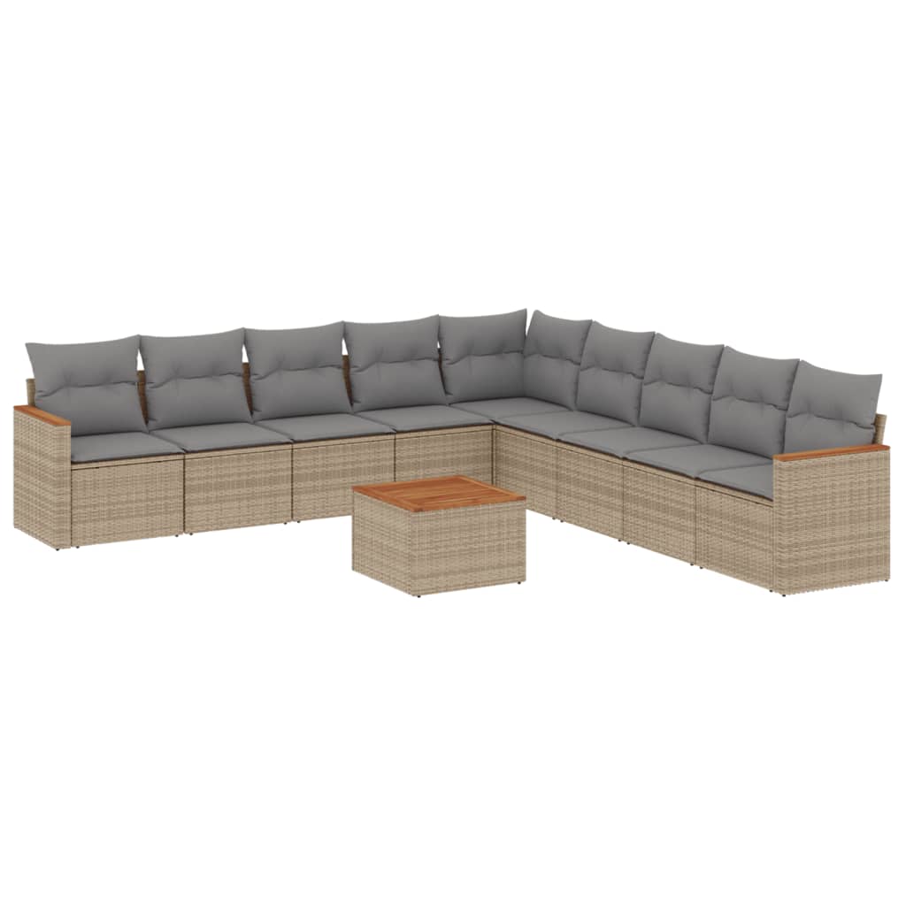 sofasæt til haven 10 dele med hynder polyrattan beige