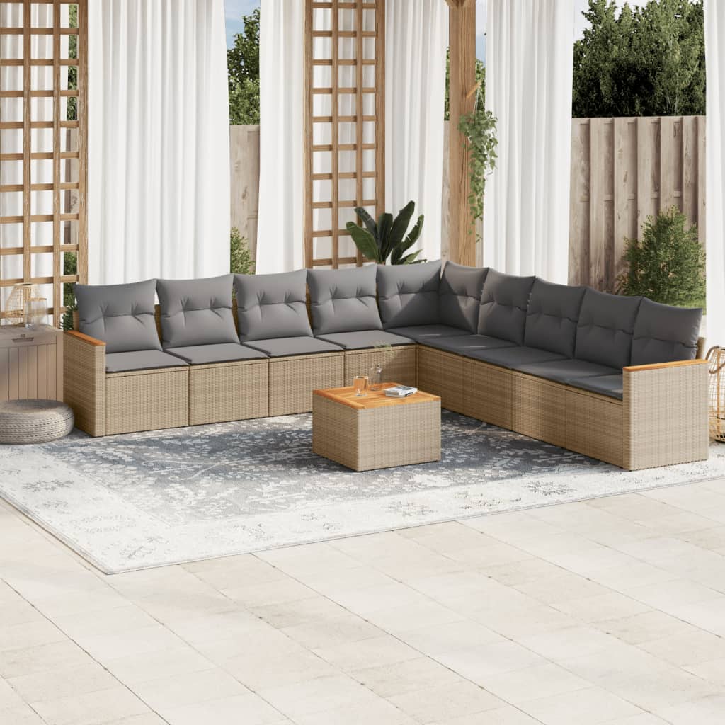 sofasæt til haven 10 dele med hynder polyrattan beige