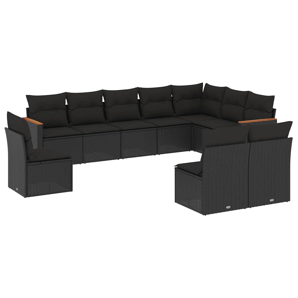 sofasæt til haven 10 dele med hynder polyrattan sort