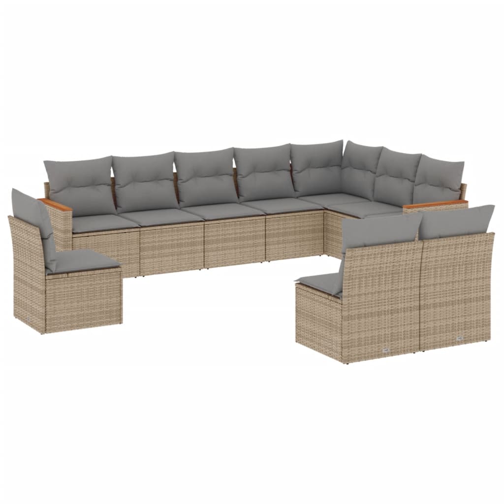 sofasæt til haven 10 dele med hynder polyrattan beige