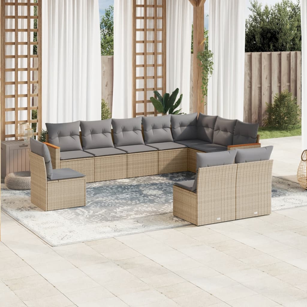 sofasæt til haven 10 dele med hynder polyrattan beige