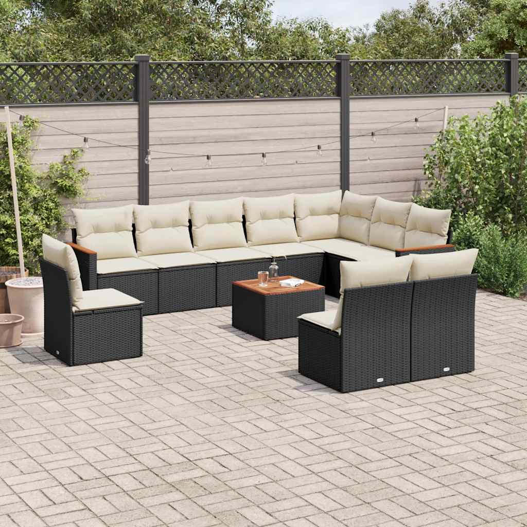 sofasæt til haven 11 dele med hynder polyrattan sort