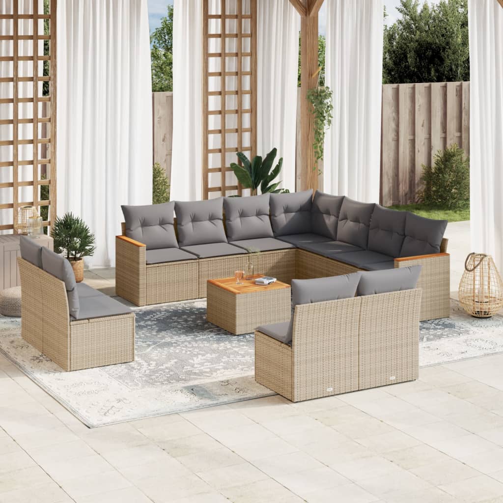 sofasæt til haven 12 dele med hynder polyrattan beige