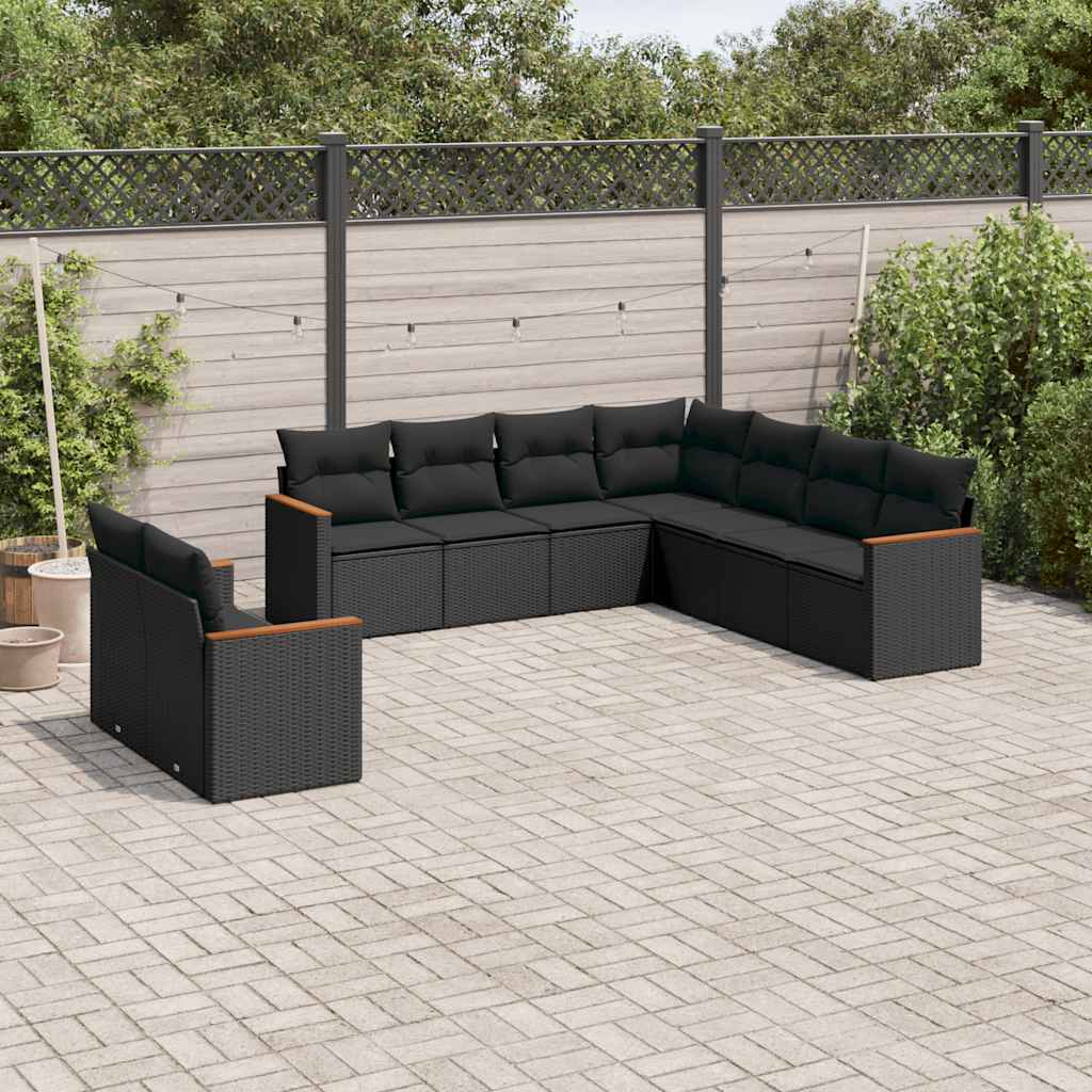 sofasæt til haven 9 dele med hynder polyrattan sort