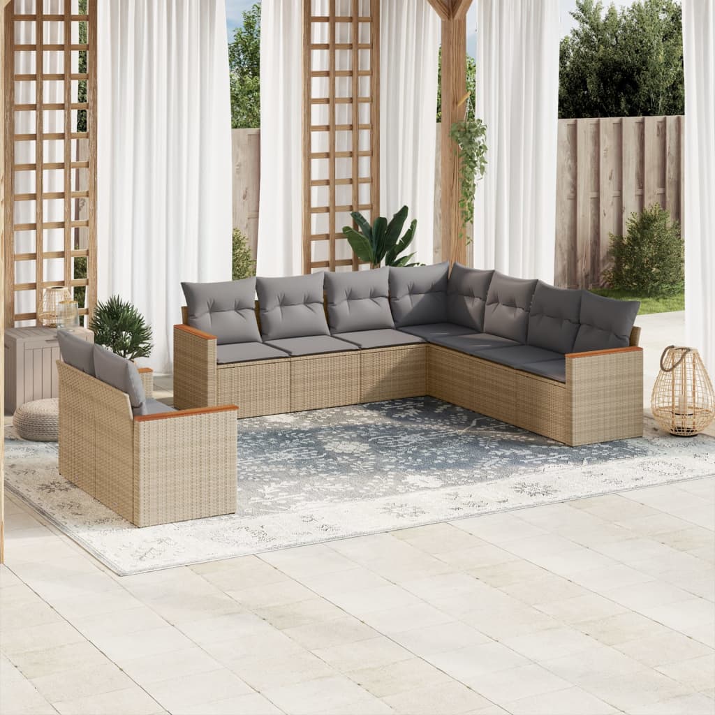 sofasæt til haven 9 dele med hynder polyrattan beige