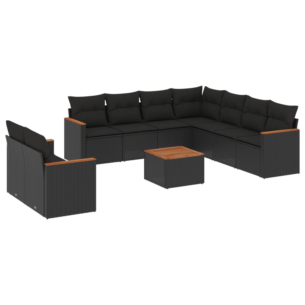 sofasæt til haven 10 dele med hynder polyrattan sort