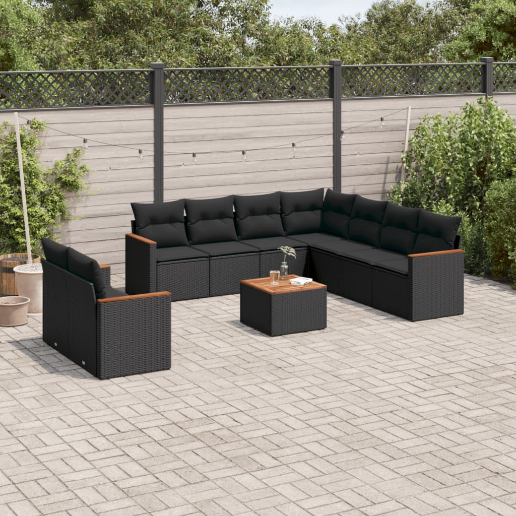 sofasæt til haven 10 dele med hynder polyrattan sort